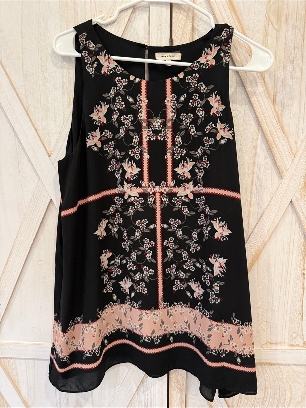 Max Studio Black Mini Dress with Pink Floral Trim